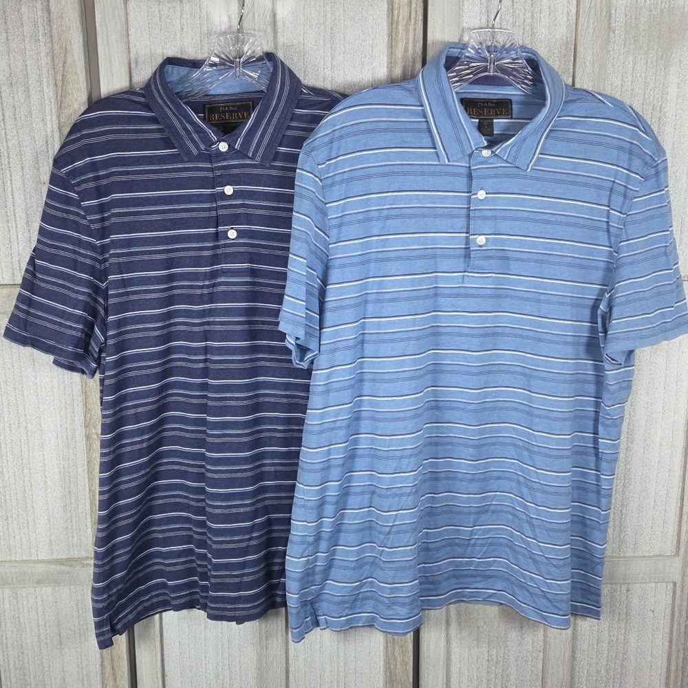 Jos A Bank Reserve Tailored Fit Short Sleeve Polo Shirts Size L Blue Bundle of 2 - Picture 11 of 11